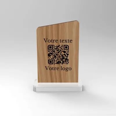 Chevalet chêne asymétrique - Support QR Code pour restaurant
