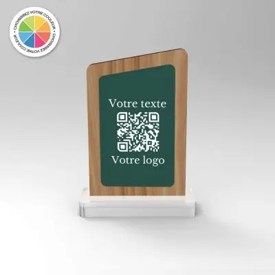 Chevalet chêne couleur asymétrique - Support QR Code pour restaurant