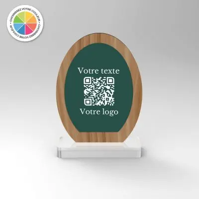 Chevalet chêne couleur ovale - Support QR Code pour restaurant