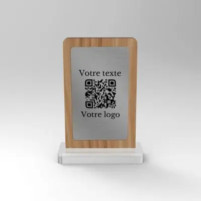 Chevalet chêne inox rectangle - Support QR Code pour restaurant