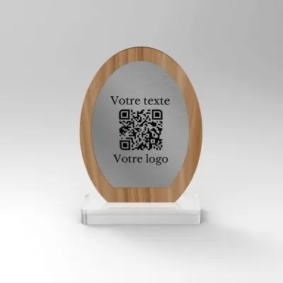 Chevalet chêne inox ovale - Support QR Code pour restaurant