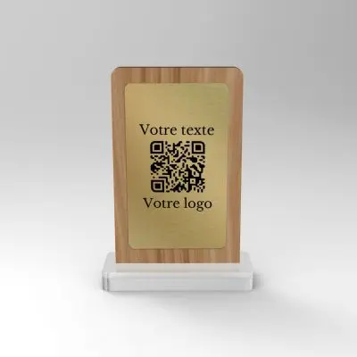 Chevalet chêne laiton rectangle - Support QR Code pour restaurant