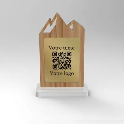 Chevalet chêne laiton montagne - Support QR Code pour restaurant