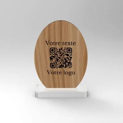 Chevalet chêne ovale - Support QR Code pour restaurant