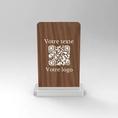 Chevalet noyer rectangle - Support QR Code pour restaurant