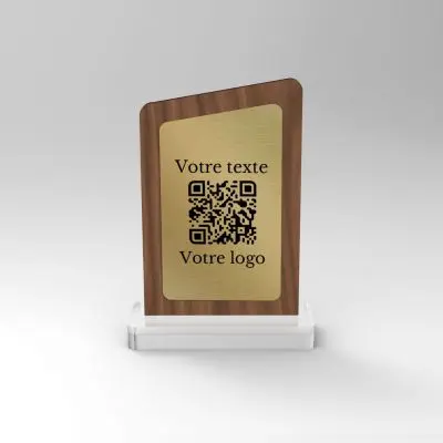 Chevalet noyer laiton asymétrique - Support QR Code pour restaurant