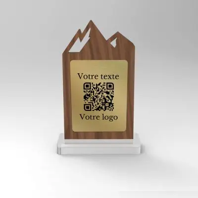Chevalet noyer laiton montagne - Support QR Code pour restaurant
