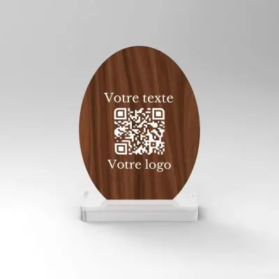 Chevalet noyer ovale - Support QR Code pour restaurant