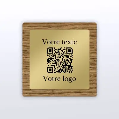 Plaque carré chêne foncé laiton - plaque qr code