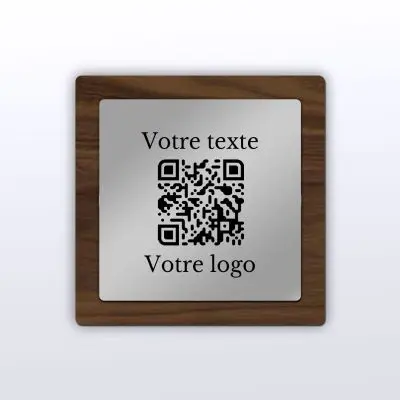 Plaque carré noyer inox - plaque qr code