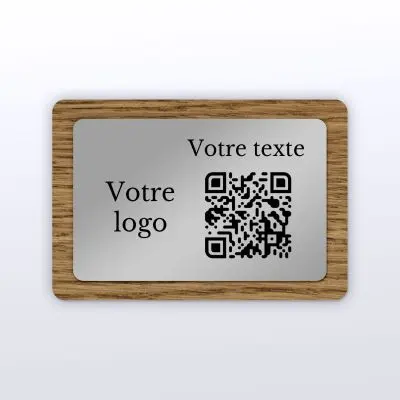 Plaque rectangle chêne foncé inox - plaque qr code