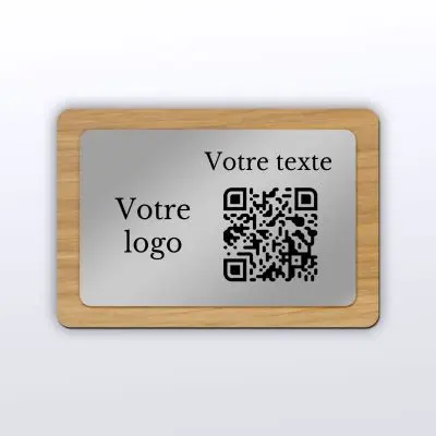 Plaque rectangle chêne inox - plaque qr code