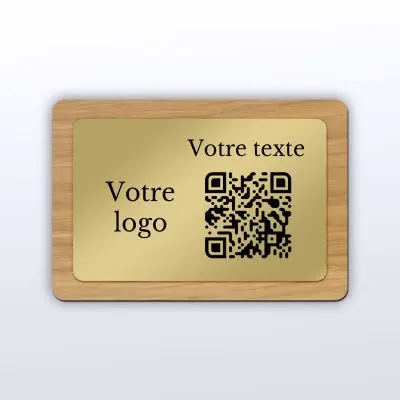 Plaque rectangle chêne laiton - plaque qr code