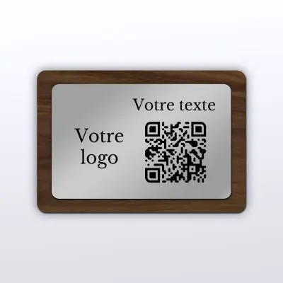 Plaque rectangle noyer inox - plaque qr code