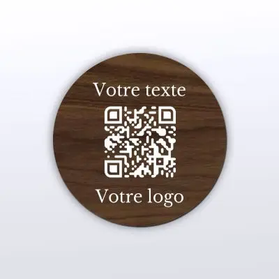 Plaque rond noyer - plaque qr code