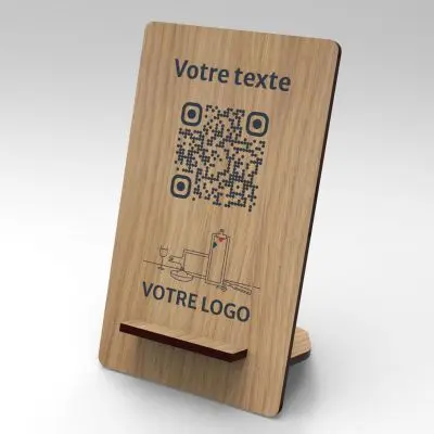 Présentoir chêne rectangle - Support QR Code en bois pour restaurant
