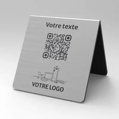 Présentoir chevalet aspect inox carré - Support QR Code en plexiglass pour restaurant