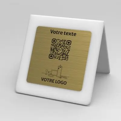 Présentoir chevalet givré aspect laiton carré - Support QR Code en plexiglass pour restaurant