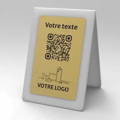 Présentoir chevalet givré aspect laiton rectangle - Support QR Code en plexiglass pour restaurant