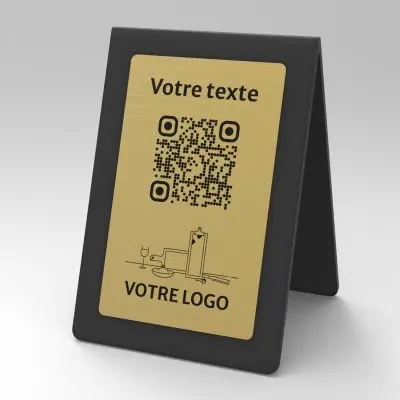 Présentoir chevalet noir aspect laiton rectangle - Support QR Code en plexiglass pour restaurant