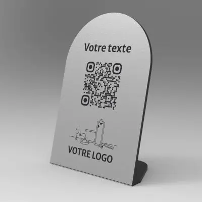 Présentoir incliné aspect inox arrondi - Support QR Code pour restaurant