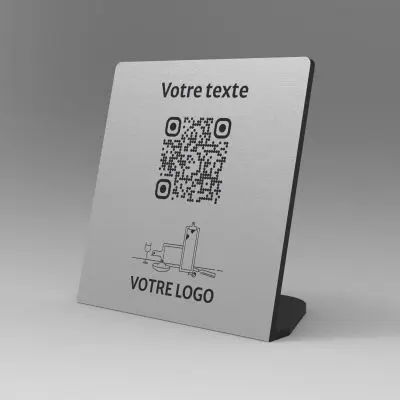 Présentoir incliné aspect inox carré - Support QR Code pour restaurant
