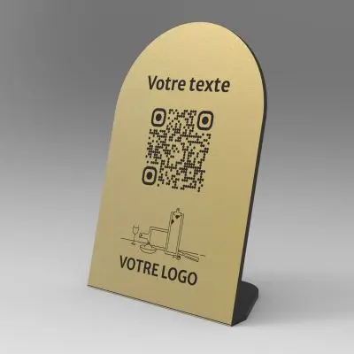 Présentoir incliné aspect laiton arrondi - Support QR Code pour restaurant
