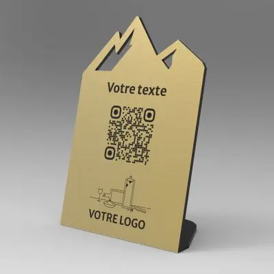 Présentoir incliné aspect laiton montagne - Support QR Code pour restaurant