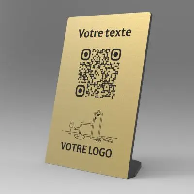 Présentoir incliné aspect laiton rectangle - Support QR Code pour restaurant