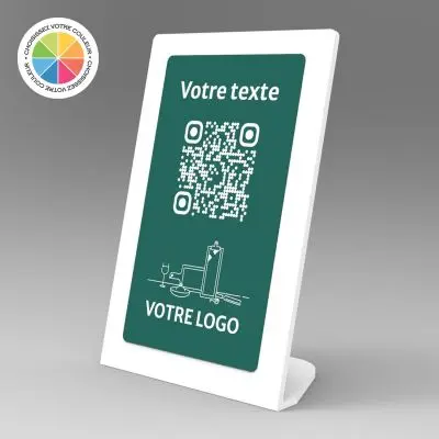 Présentoir incliné blanc couleur rectangle - Support QR Code en plexiglass pour restaurant