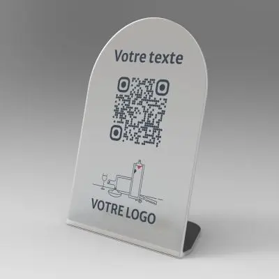 Présentoir incliné givré arrondi - Support QR Code en plexiglass pour restaurant
