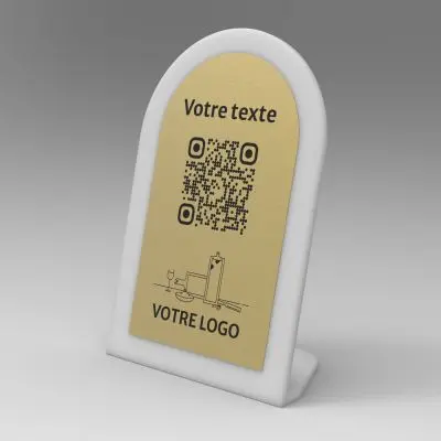 Présentoir incliné givré aspect laiton arrondi - Support QR Code en plexiglass pour restaurant