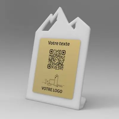 Présentoir incliné givré aspect laiton montagne - Support QR Code en plexiglass pour restaurant
