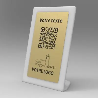 Présentoir incliné givré aspect laiton rectangle - Support QR Code en plexiglass pour restaurant
