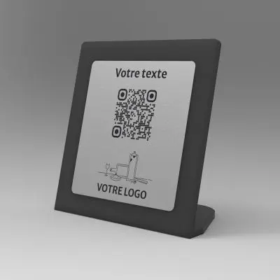 Présentoir incliné noir aspect inox carré - Support QR Code en plexiglass pour restaurant