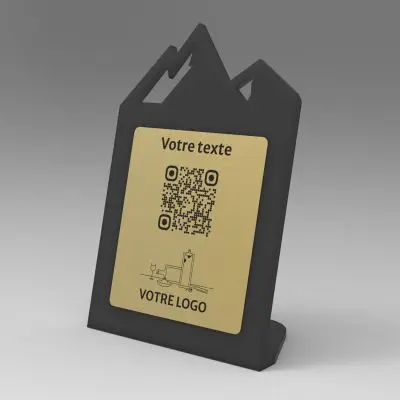 Présentoir incliné noir aspect laiton montagne - Support QR Code en plexiglass pour restaurant