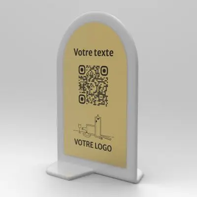 Présentoir vertical givré aspect laiton arrondi - Support QR Code en plexiglass pour restaurant