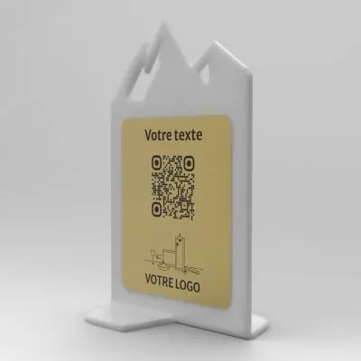 Présentoir vertical givré aspect laiton montagne - Support QR Code en plexiglass pour restaurant