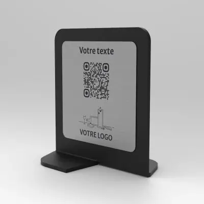 Présentoir vertical noir aspect inox carré - Support QR Code en plexiglass pour restaurant