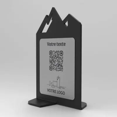 Présentoir vertical noir aspect inox montagne - Support QR Code en plexiglass pour restaurant