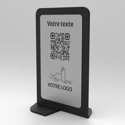 Présentoir vertical noir aspect inox rectangle - Support QR Code en plexiglass pour restaurant
