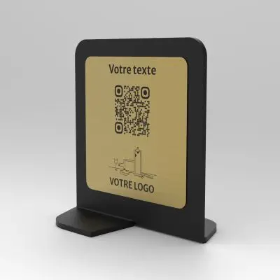 Présentoir vertical noir aspect laiton carré - Support QR Code en plexiglass pour restaurant