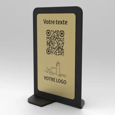 Présentoir vertical noir aspect laiton rectangle - Support QR Code en plexiglass pour restaurant