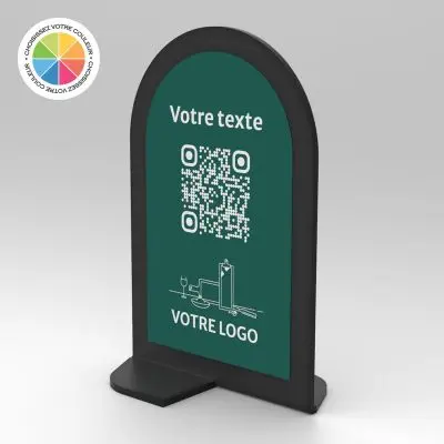 Présentoir vertical noir couleur arrondi - Support QR Code en plexiglass pour restaurant