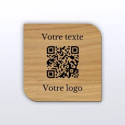 Plaque carré arrondi chêne - qr code en bois