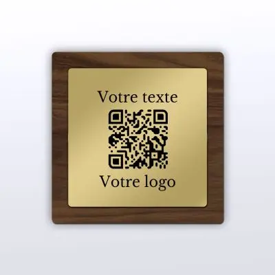 Plaque carré noyer laiton - QR code menu