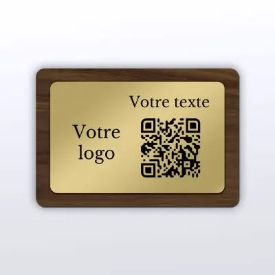Plaque rectangle noyer laiton - QR Code plaque