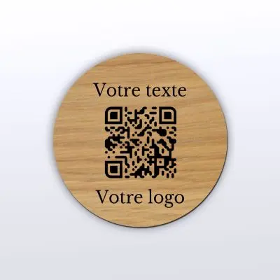 Plaque rond chêne - qr code sur bois