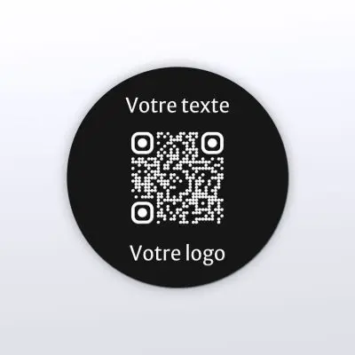 Sticker rond noir gravure blanche - Autocollant QR code
