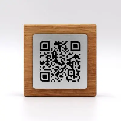 Aspect inox - Totem - QR Code - Carré - Bois